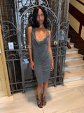 Gun Metal Ruched Midi Dress