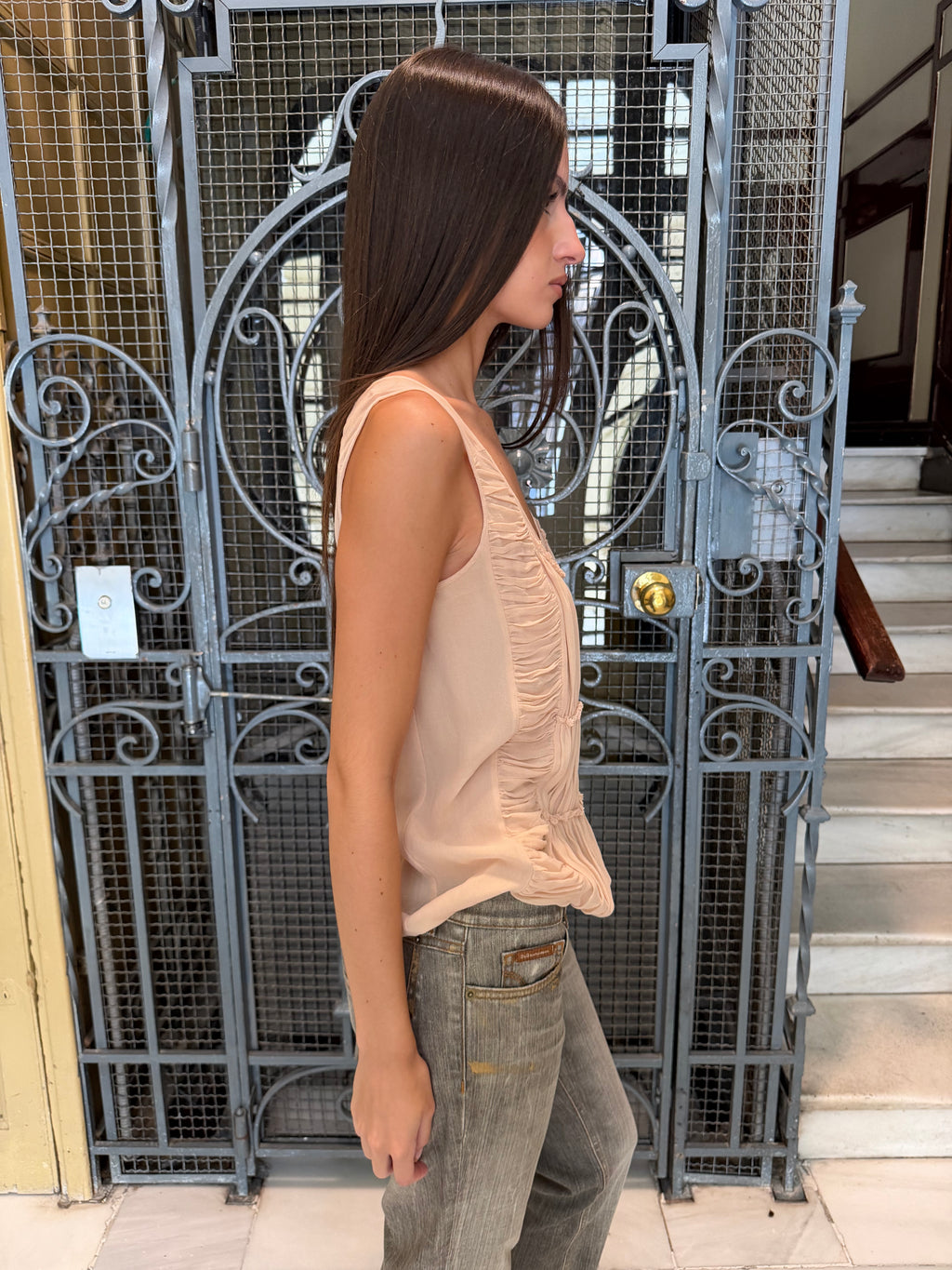 Sheer Ruched Tank Top