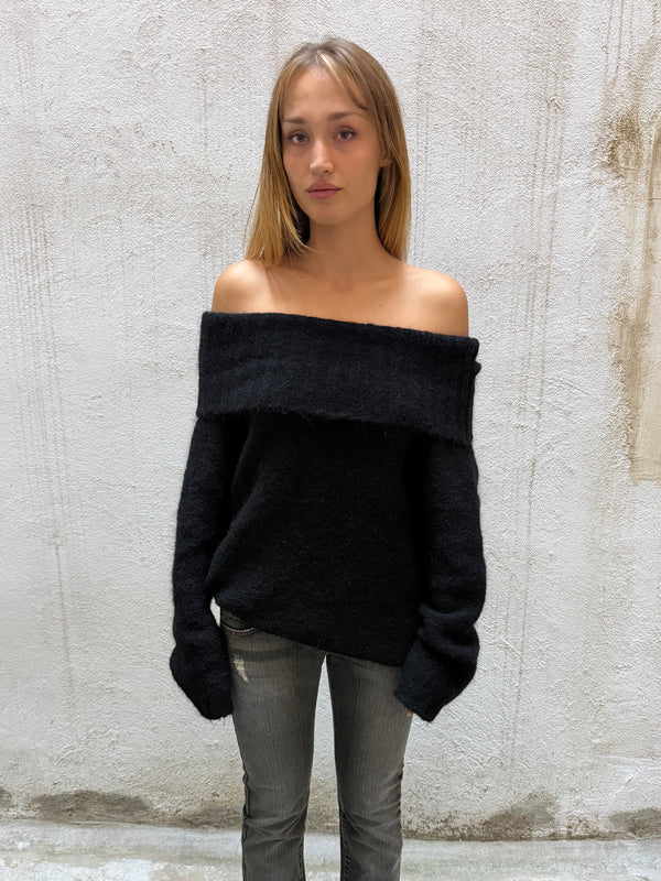 Sisley Off Shoulder Mohair Blend Jumper