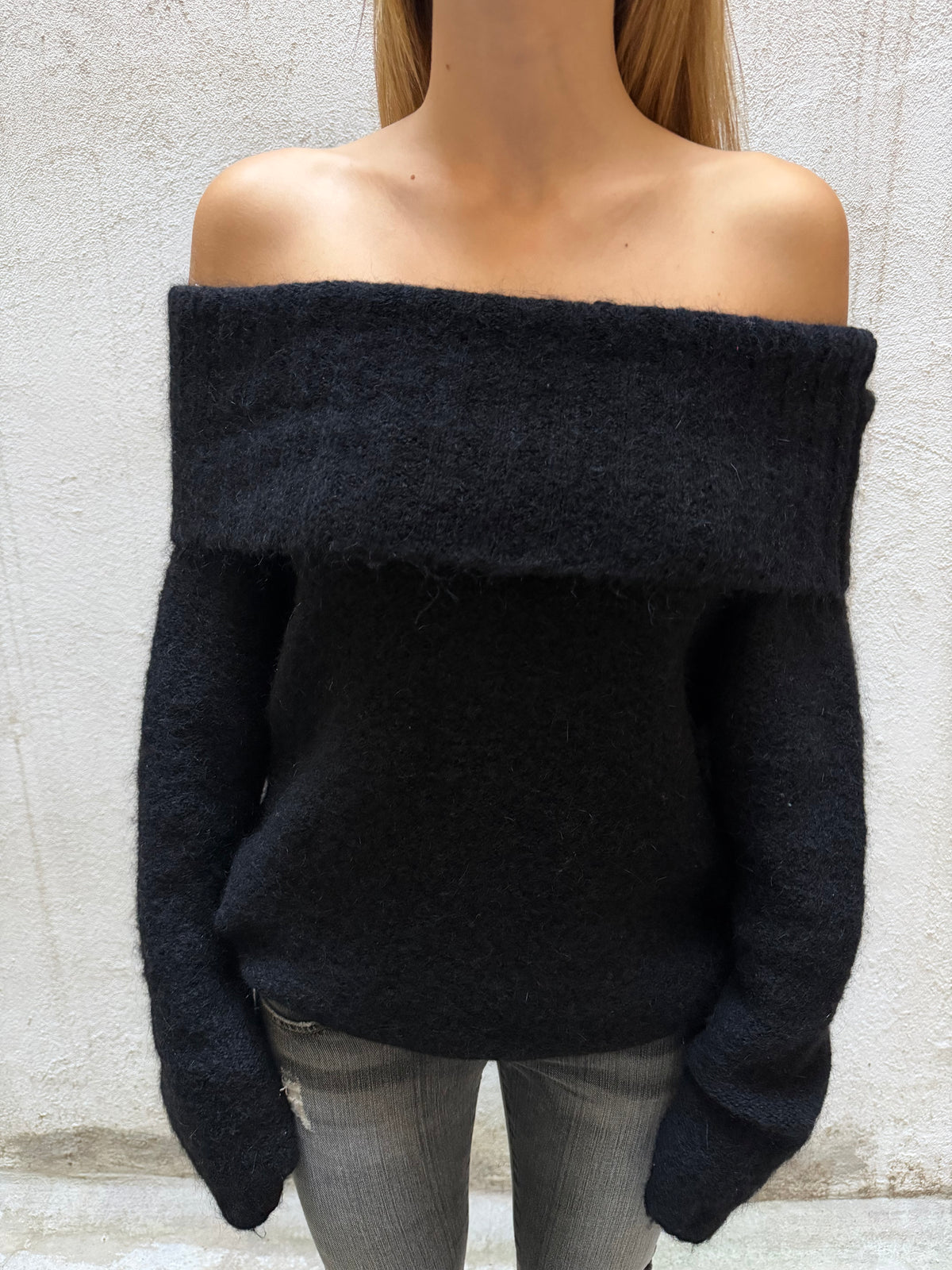 Sisley Off Shoulder Mohair Blend Jumper
