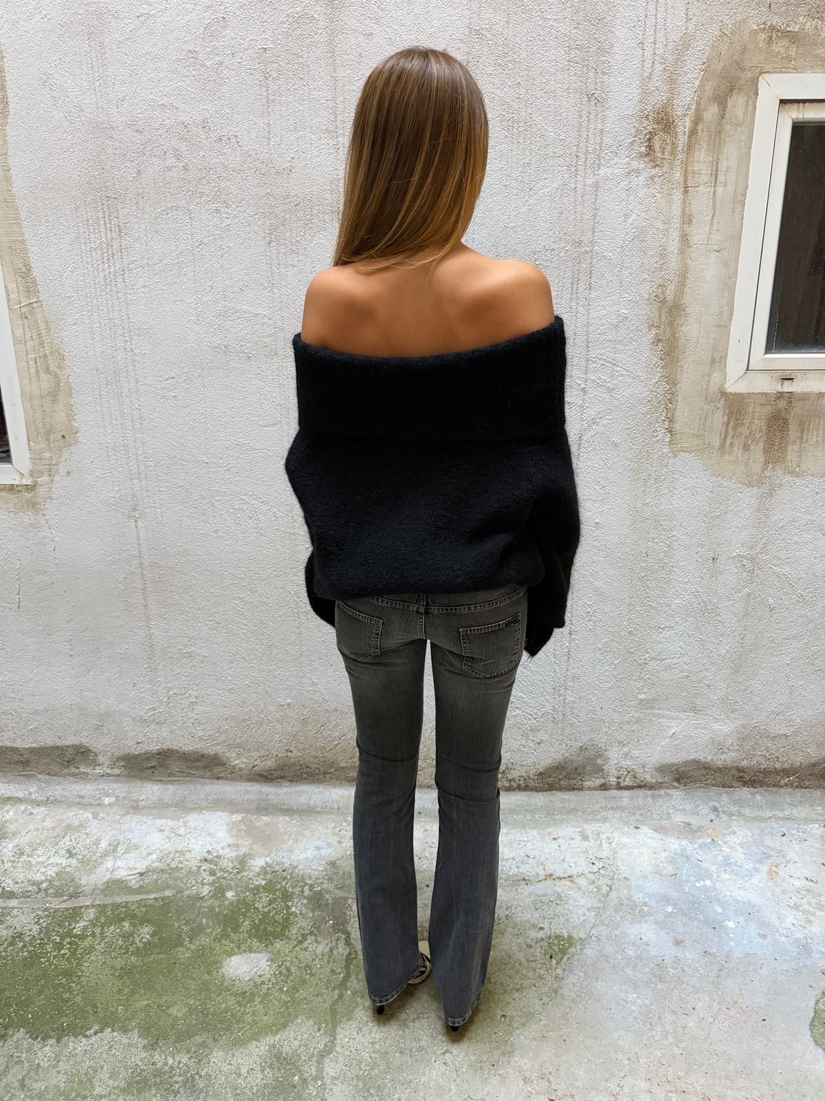 Sisley Off Shoulder Mohair Blend Jumper