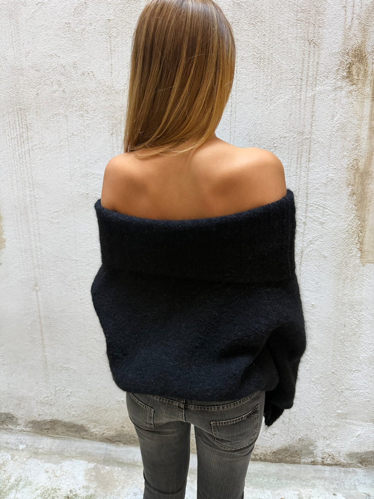 Sisley Off Shoulder Mohair Blend Jumper