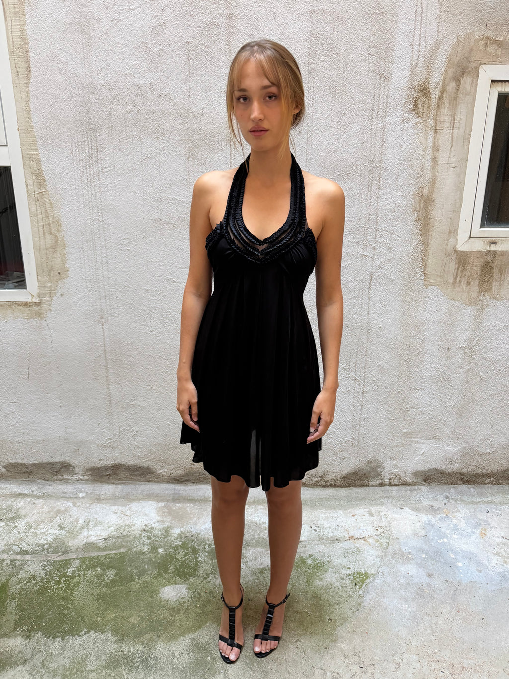 Patrizia Pepe Black Halterneck Mini Dress