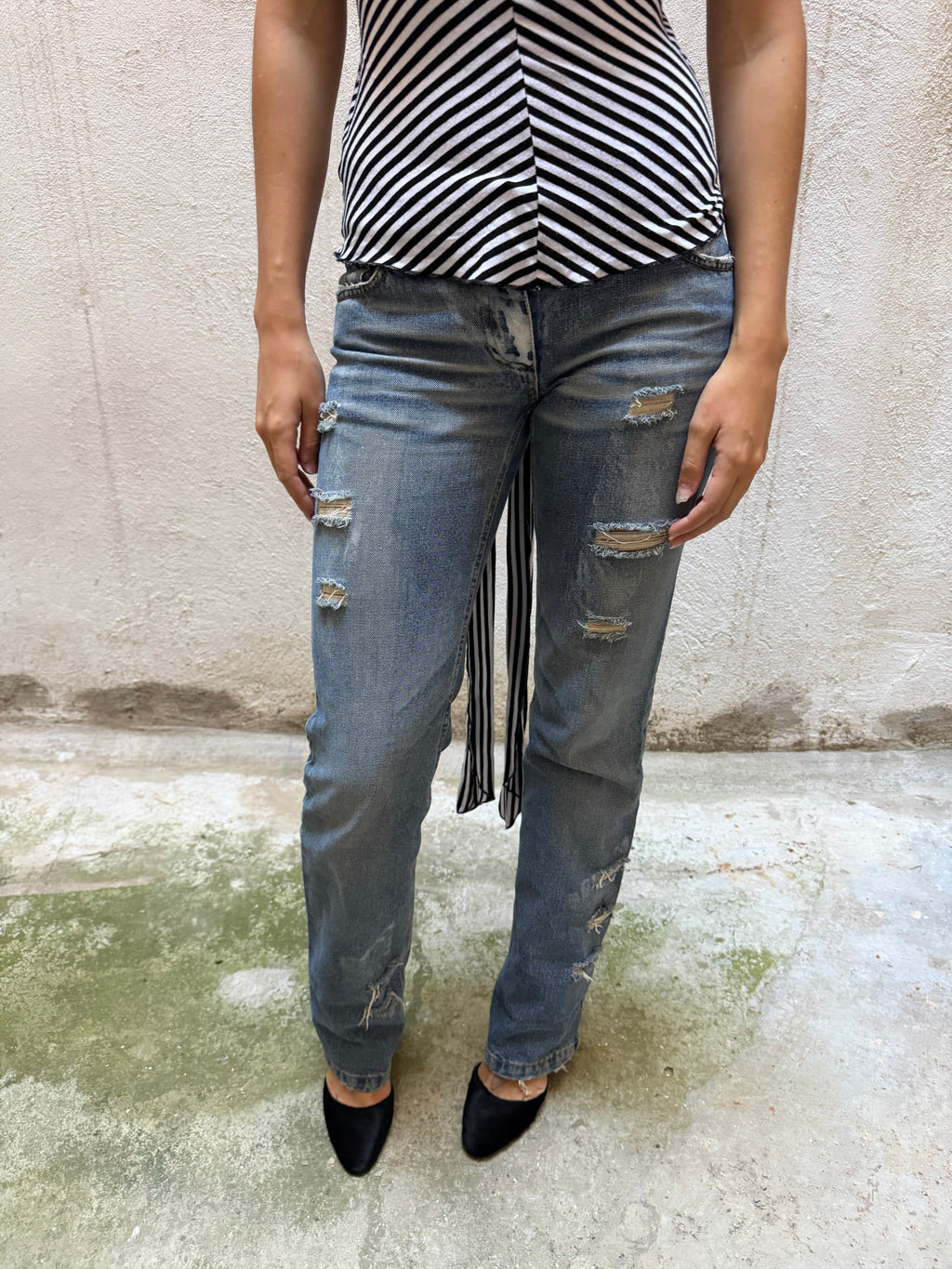 Dolce & Gabbana Ripped Straight Leg Jeans