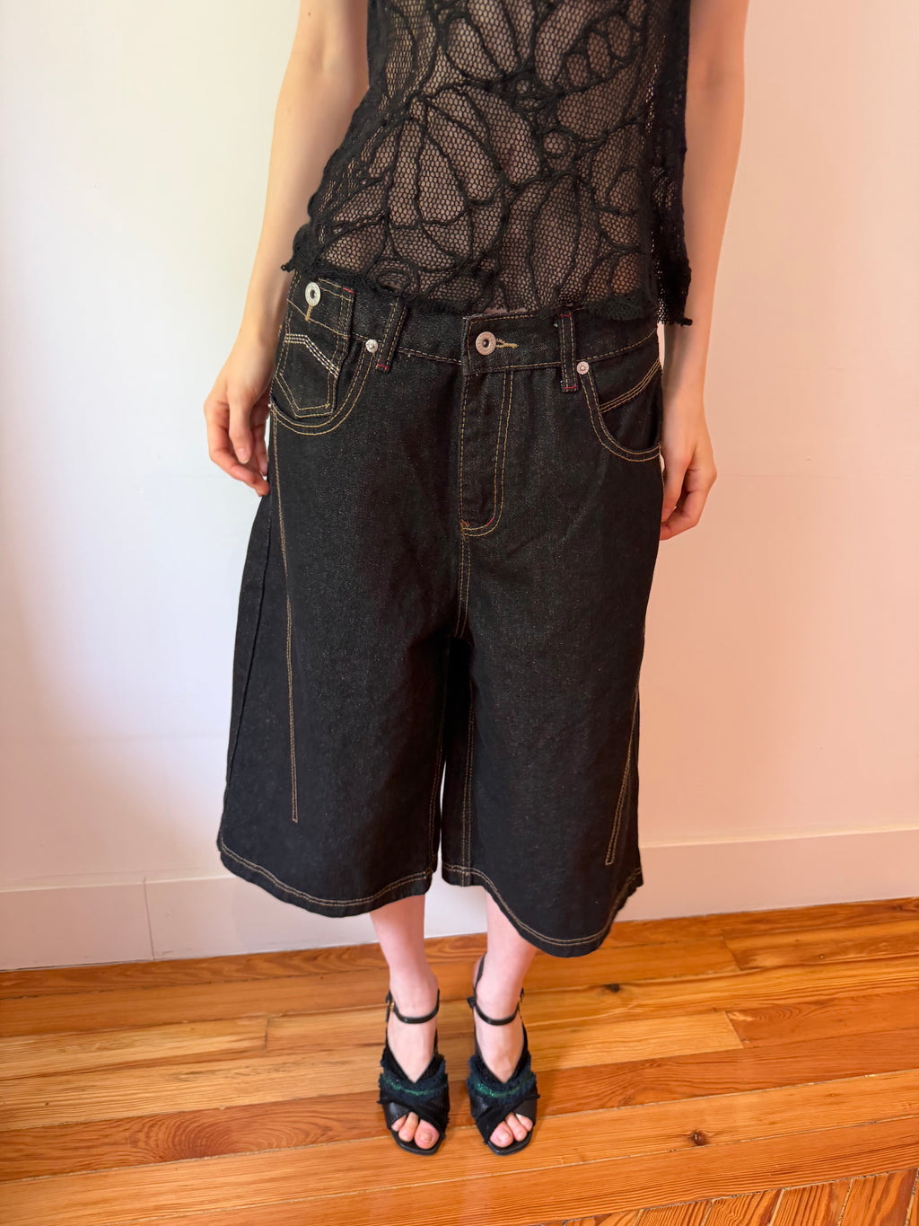 Dark Wash Adjustable Denim Shorts