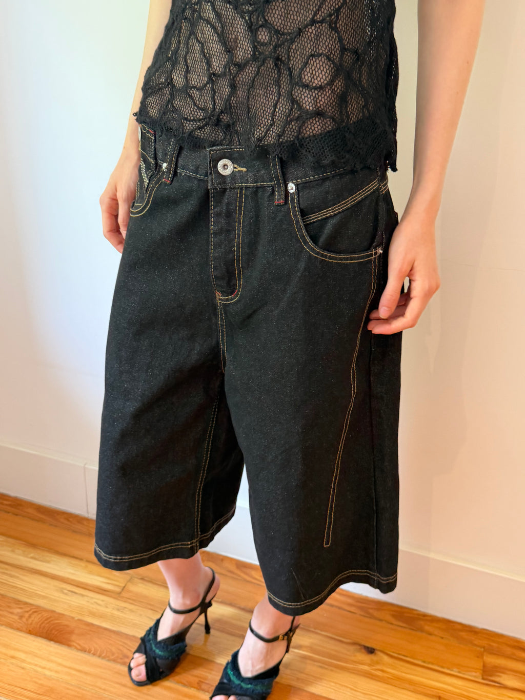 Dark Wash Adjustable Denim Shorts