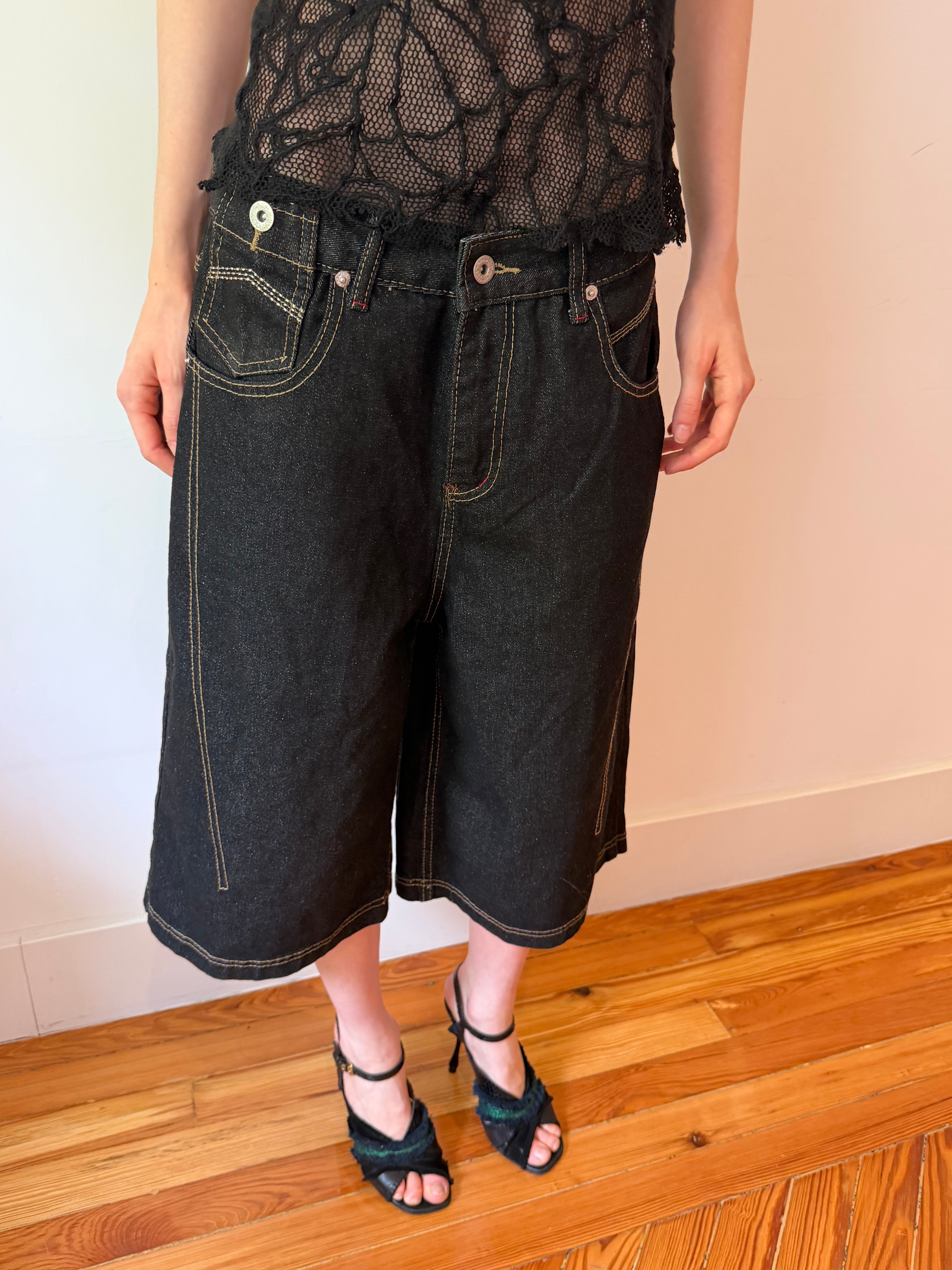 Dark Wash Adjustable Denim Shorts