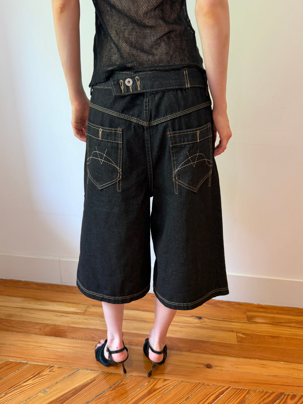 Dark Wash Adjustable Denim Shorts
