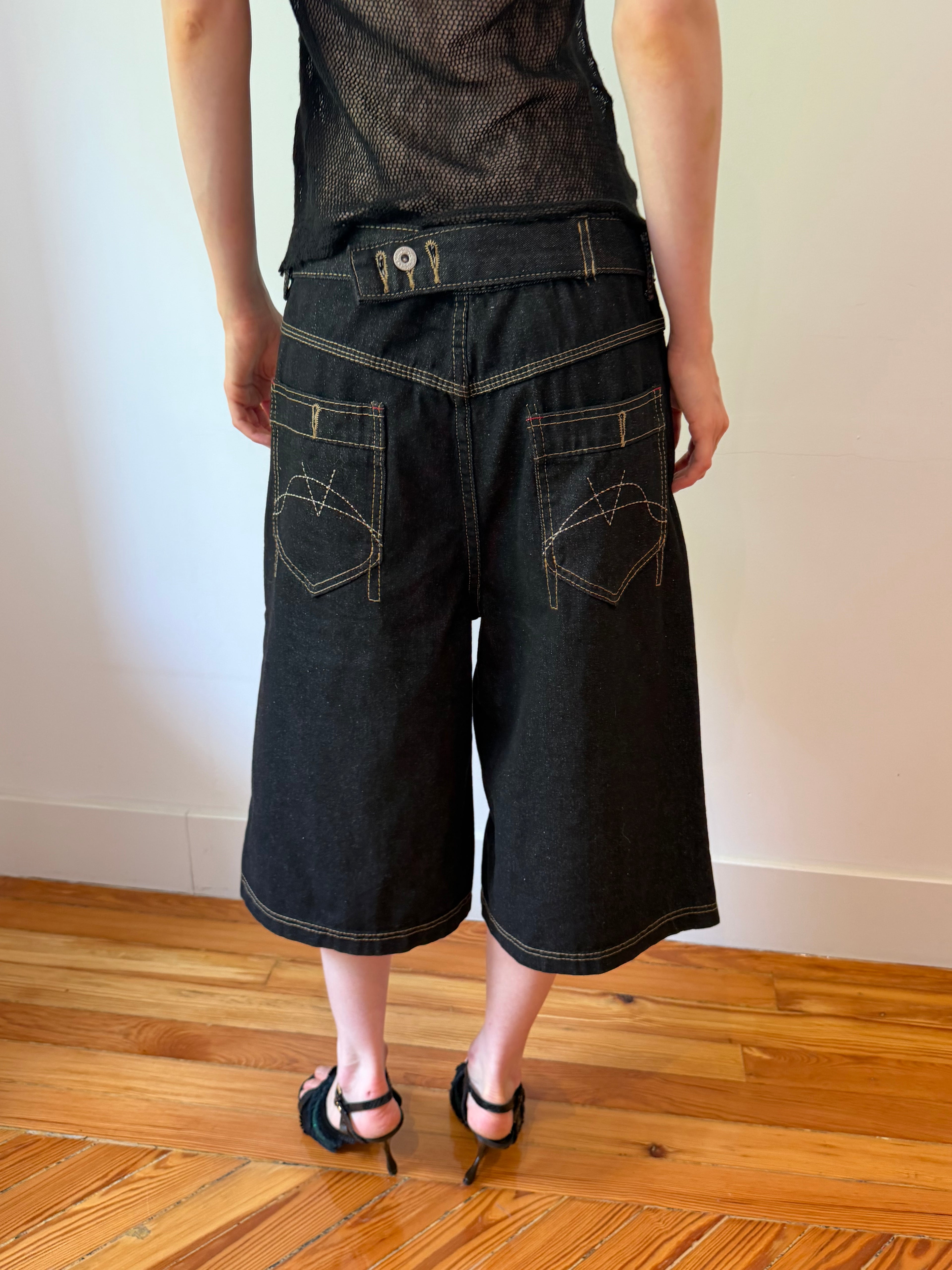 Dark Wash Adjustable Denim Shorts