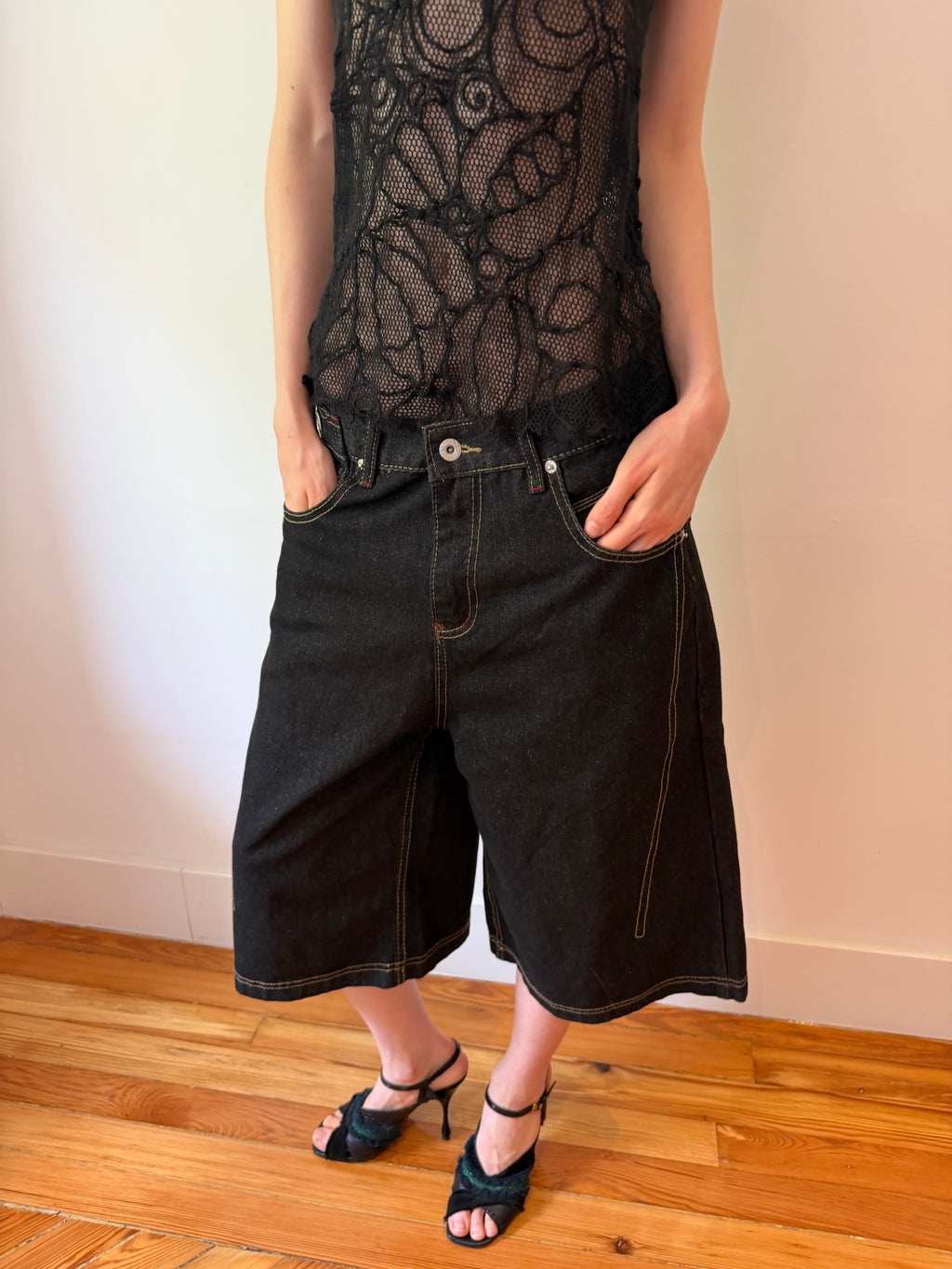 Dark Wash Adjustable Denim Shorts