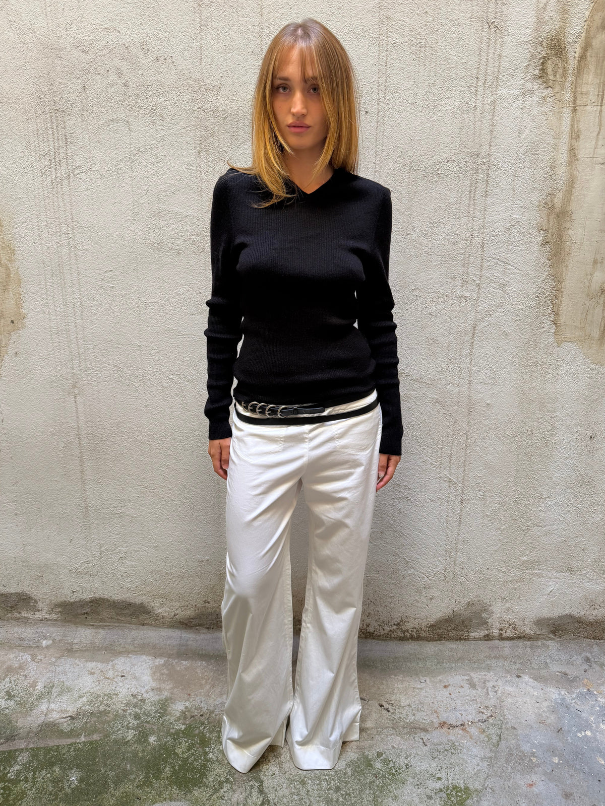 Paola Frani White Palazzo Trousers