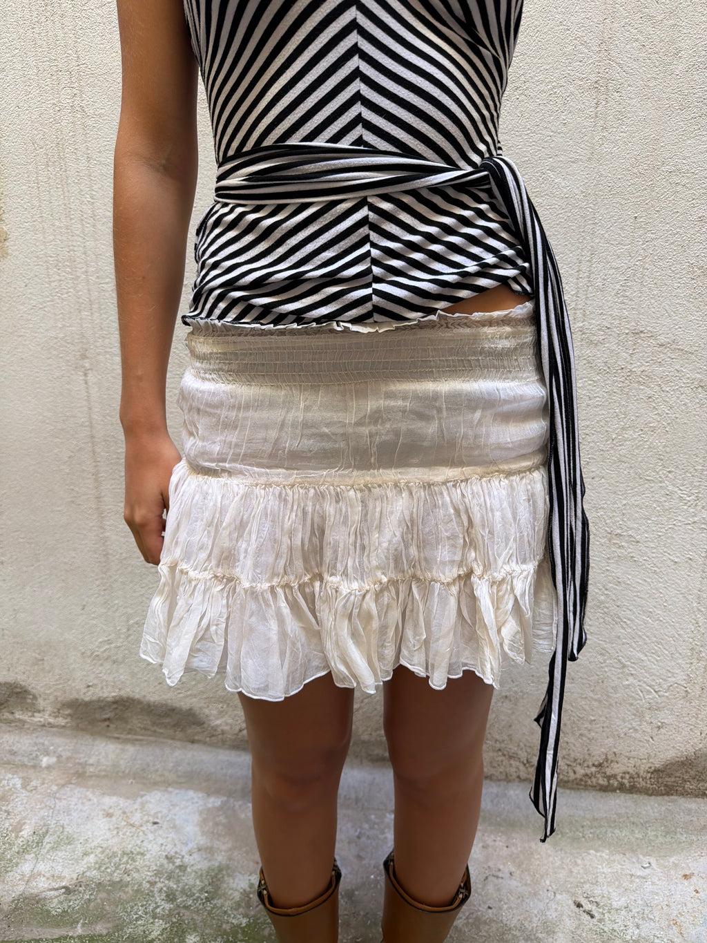 Patrizia Pepe Cream Ruched Mini Skirt