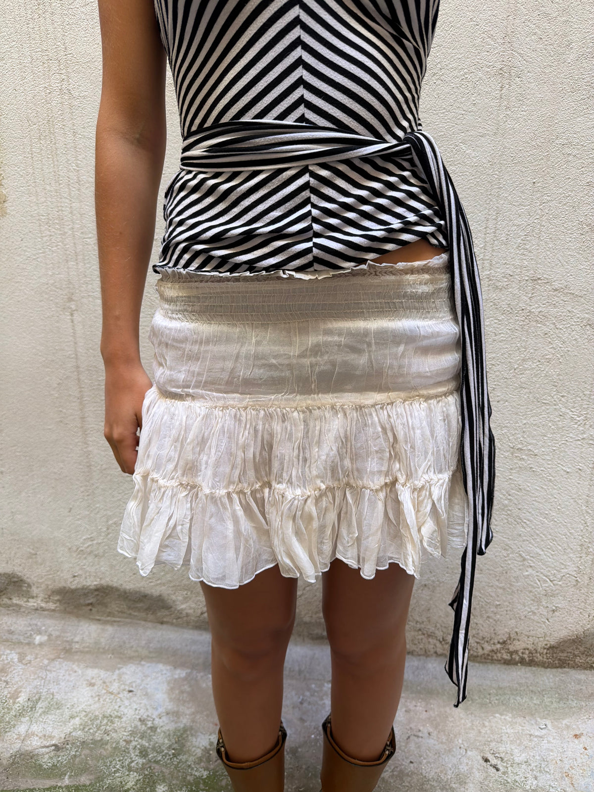 Patrizia Pepe Cream Ruched Mini Skirt