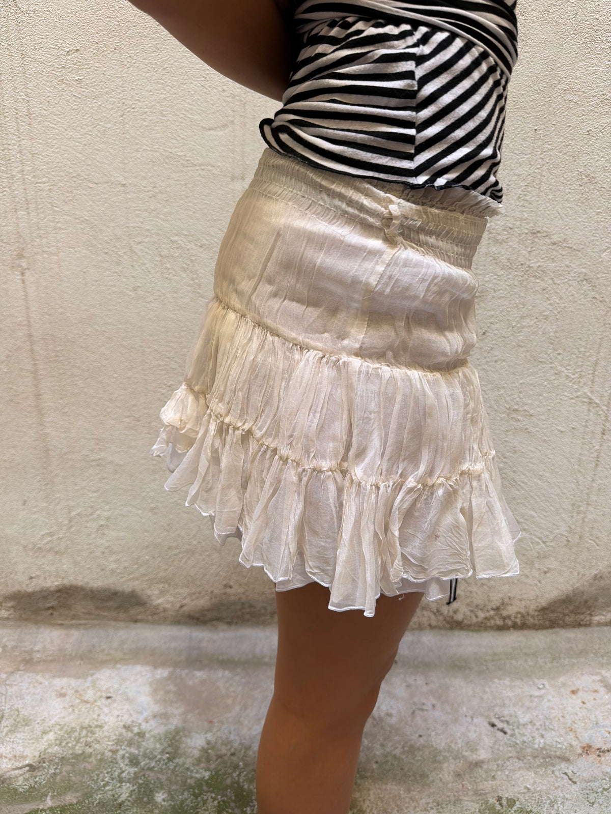 Patrizia Pepe Cream Ruched Mini Skirt