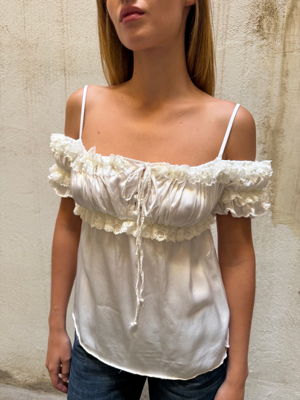 Italian Brand Satin Milkmaid Top