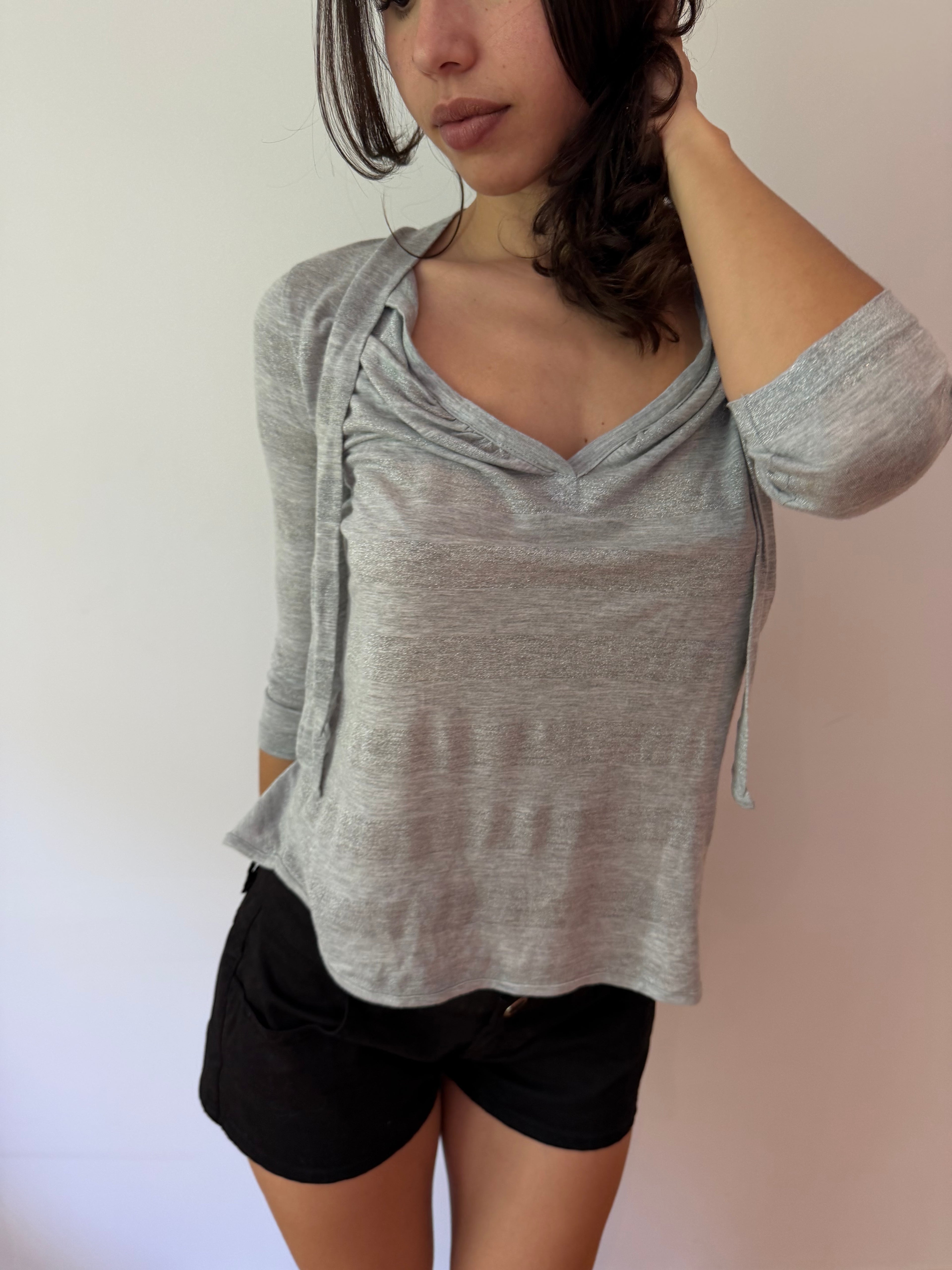 Kookai Grey Tie Neck Top